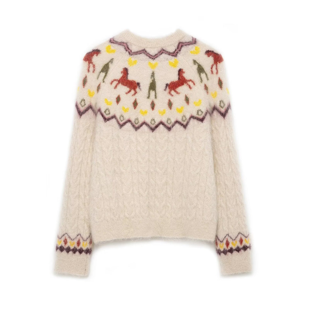 Damen 10+ gemusterte Mohair‑Cardigan mit Norweger‑Motiv, Zopfmuster und Knopfleiste Nord Taschen