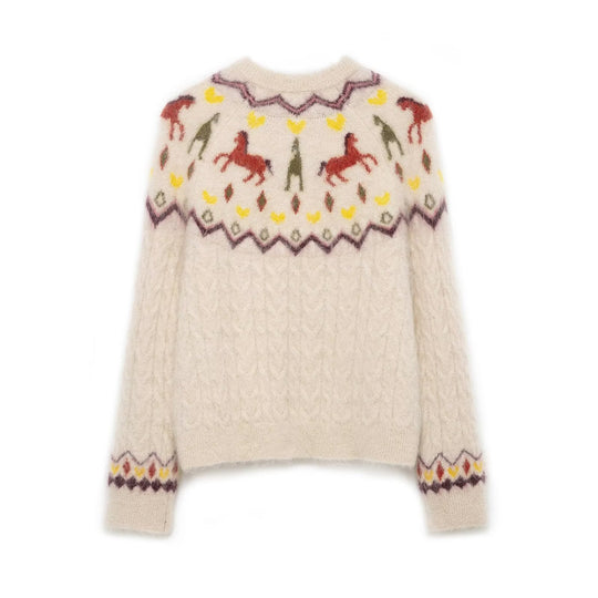 Damen 10+ gemusterte Mohair‑Cardigan mit Norweger‑Motiv, Zopfmuster und Knopfleiste Nord Taschen