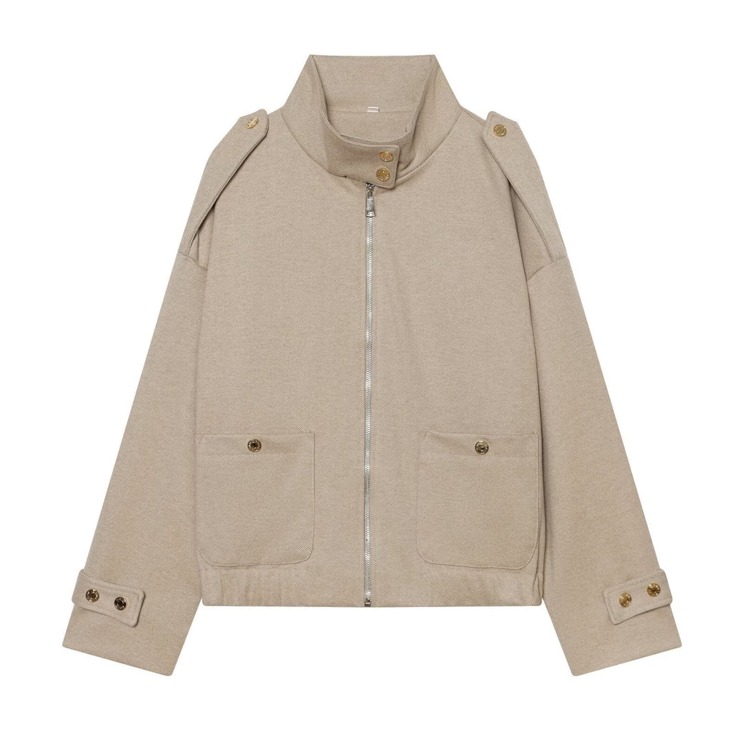 Damen Cropped Utility-Jacke mit hochgeschlossenem Kragen, Schulterklappen und aufgesetzten Pattentaschen Nord Taschen
