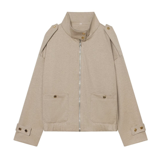 Damen Cropped Utility-Jacke mit hochgeschlossenem Kragen, Schulterklappen und aufgesetzten Pattentaschen Nord Taschen