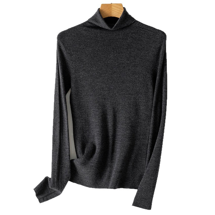 Damen Feiner Rollkragen-Feinstrickpullover mit schmaler Silhouette und elastischem Saum Nord Taschen