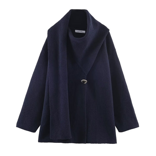 Damen Oversize Wollmix‑Mantel mit weitem Schalkragen, eingesetztem Schaldetail und dekorativem Knebelverschluss Nord Taschen