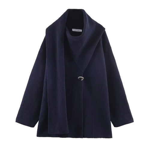 Damen Oversize Wollmix‑Mantel mit weitem Schalkragen, eingesetztem Schaldetail und dekorativem Knebelverschluss Nord Taschen