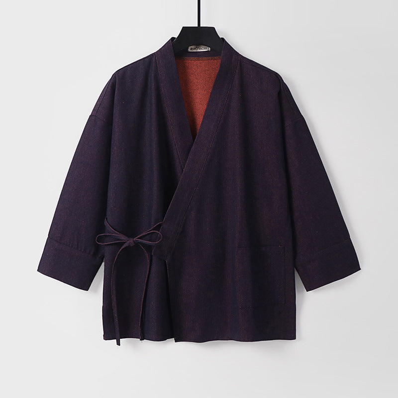 Damen Leichte zweifarbige Kimono-Jacke mit Bindebändern und kontrastiertem Innenfutter Nord Taschen
