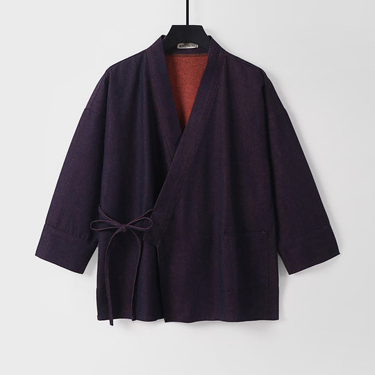 Damen Leichte zweifarbige Kimono-Jacke mit Bindebändern und kontrastiertem Innenfutter Nord Taschen