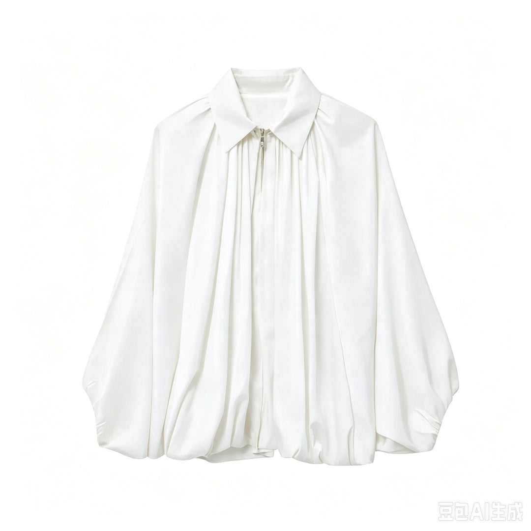 Damen Weite plissierte Cape-Übergangsjacke mit Reißverschluss und ballonförmigem Saum Nord Taschen