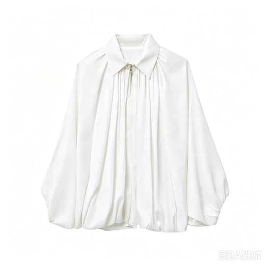 Damen Weite plissierte Cape-Übergangsjacke mit Reißverschluss und ballonförmigem Saum Nord Taschen
