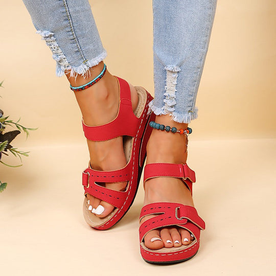Damen Bequeme Keilsandalen mit verstellbaren Riemen und ergonomischem Fußbett Nord Taschen