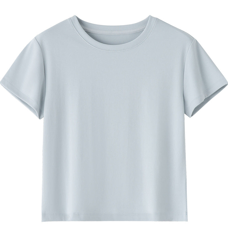Damen Kurzgeschnittenes Boxy-T-Shirt aus weichem Baumwollstretch mit Rundhalsausschnitt Nord Taschen