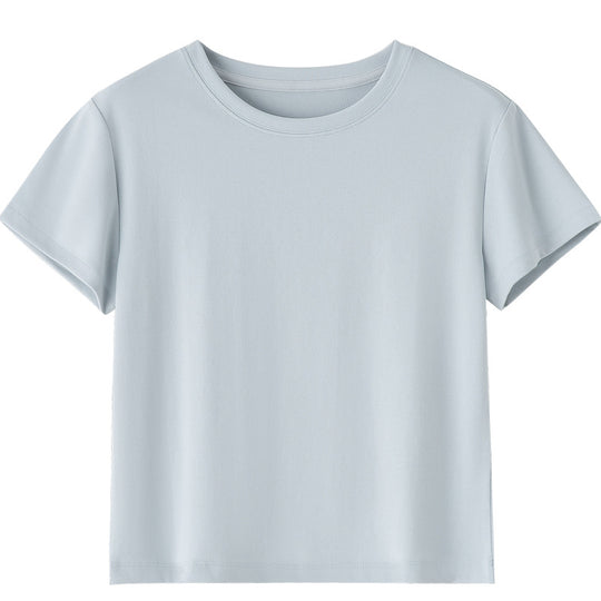 Damen Kurzgeschnittenes Boxy-T-Shirt aus weichem Baumwollstretch mit Rundhalsausschnitt Nord Taschen