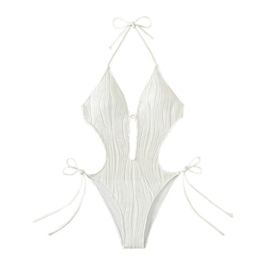 Damen Einteiler Badeanzug mit Raffinierten Cut-Out Details