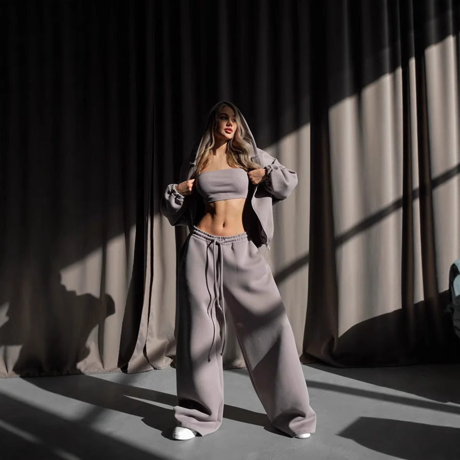 Damen gekürztes Scuba-Hoodie mit oversized Kapuze und elastischer High‑Waist Jogginghose Nord Taschen