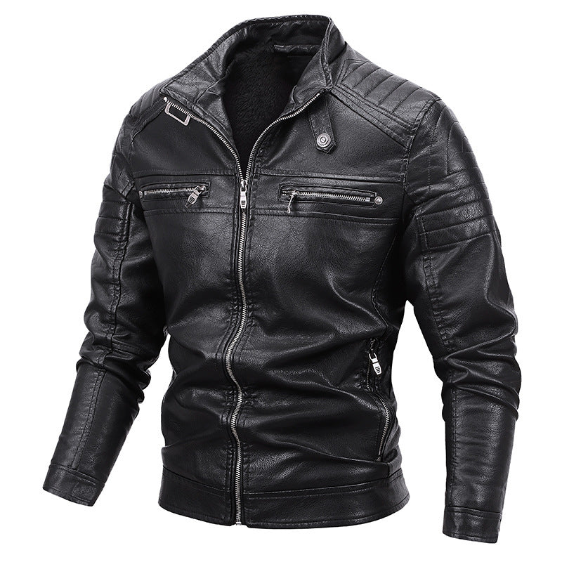 Herren Slim-Fit Kunstleder-Bikerblouson mit gesteppter Schulterpasse und Reißverschluss Nord Taschen