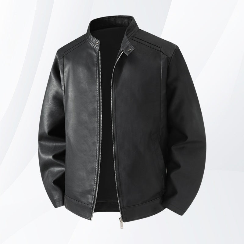 Herren Schlichte Kunstleder-Cityjacke mit Stehkragen, Zweiwege-Reißverschluss & Eingrifftaschen Nord Taschen