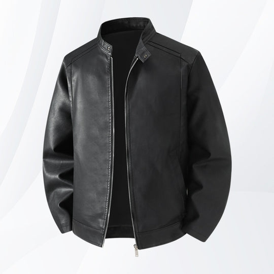 Herren Schlichte Kunstleder-Cityjacke mit Stehkragen, Zweiwege-Reißverschluss & Eingrifftaschen Nord Taschen