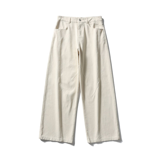 Damen Hochtaillierte weite Culotte‑Hose aus Baumwoll‑Twill mit Ziersteilnähten Nord Taschen