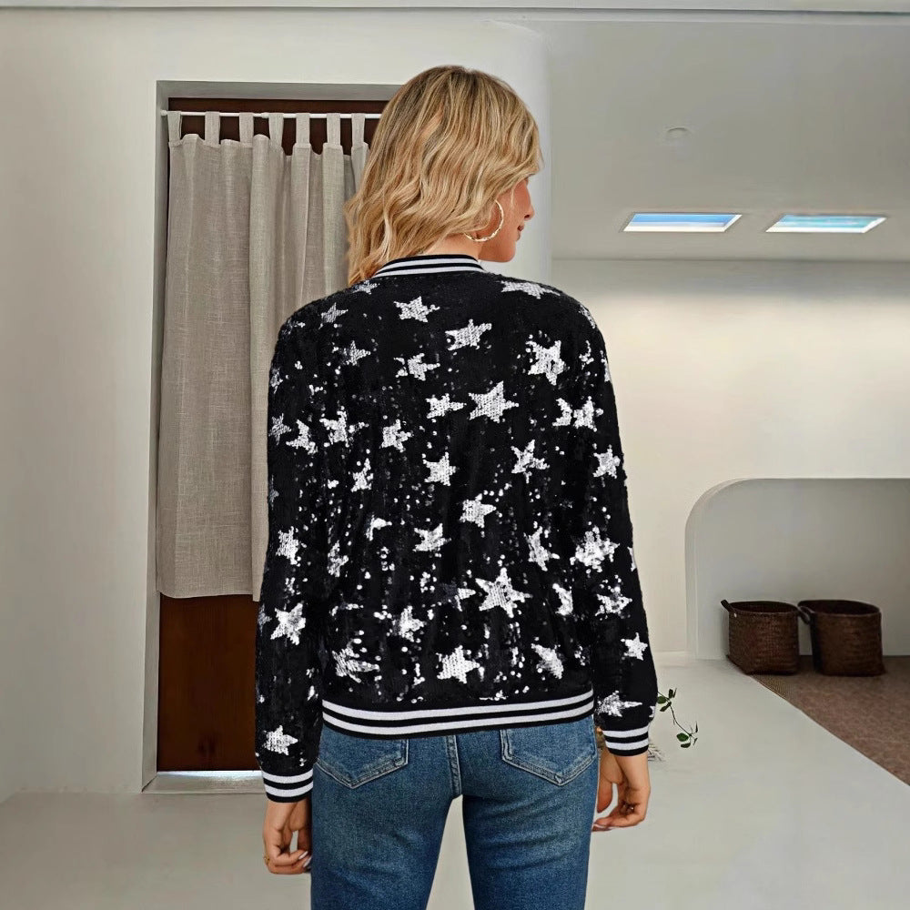 Damen Glitzernde Bomberjacke mit Sternen-Motiv Nord Taschen