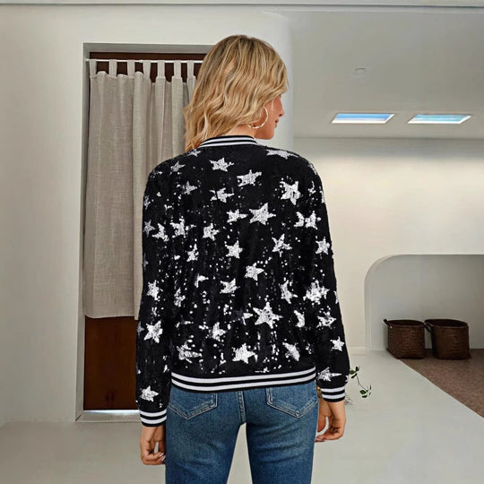 Damen Glitzernde Bomberjacke mit Sternen-Motiv Nord Taschen