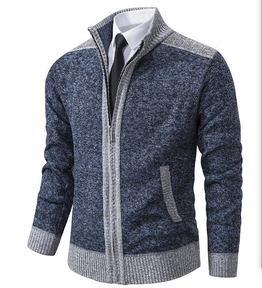 Herren Strick-Zipjacke mit Stehkragen und Kontrastblenden Nord Taschen