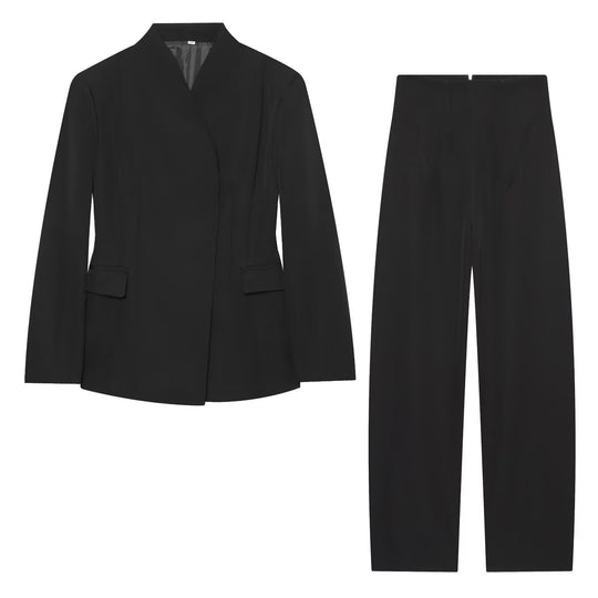 Damen Elegantes zweiteiliges Anzugset mit kastenlosem Blazer und High‑Waist Weitbein‑Hose Nord Taschen