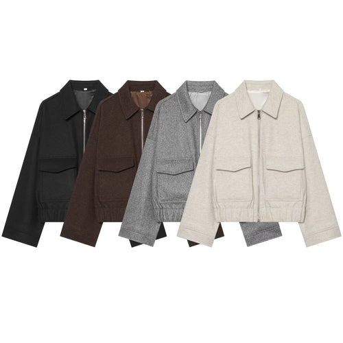 Damen Kurzjacke aus Wollmix mit Reißverschluss, Pattentaschen und elastischem Saum Nord Taschen