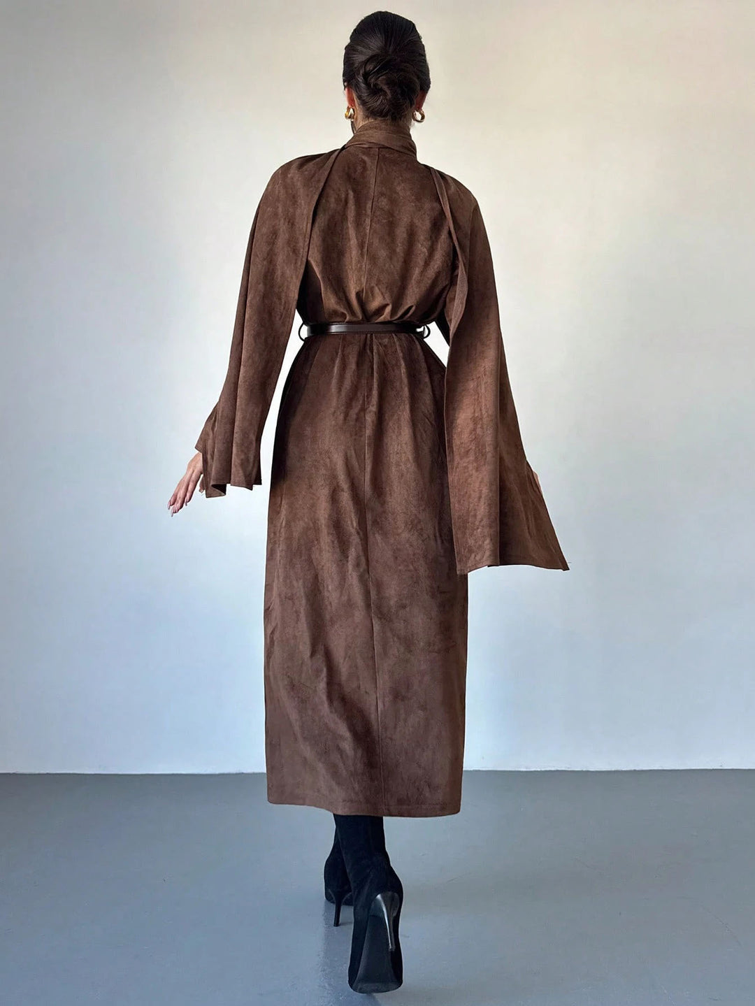 Damen Mantel mit Cape-Overlay und Wickelkragen aus Velourslederoptik Nord Taschen