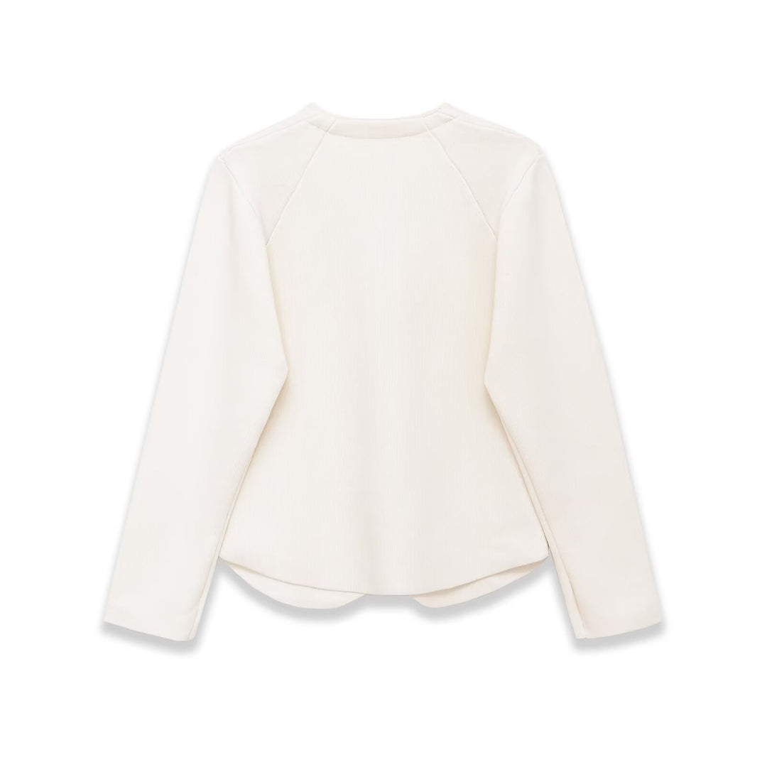 Damen Taillierter Rippstrick-Blazer-Cardigan mit V‑Ausschnitt und Zierknöpfen Nord Taschen