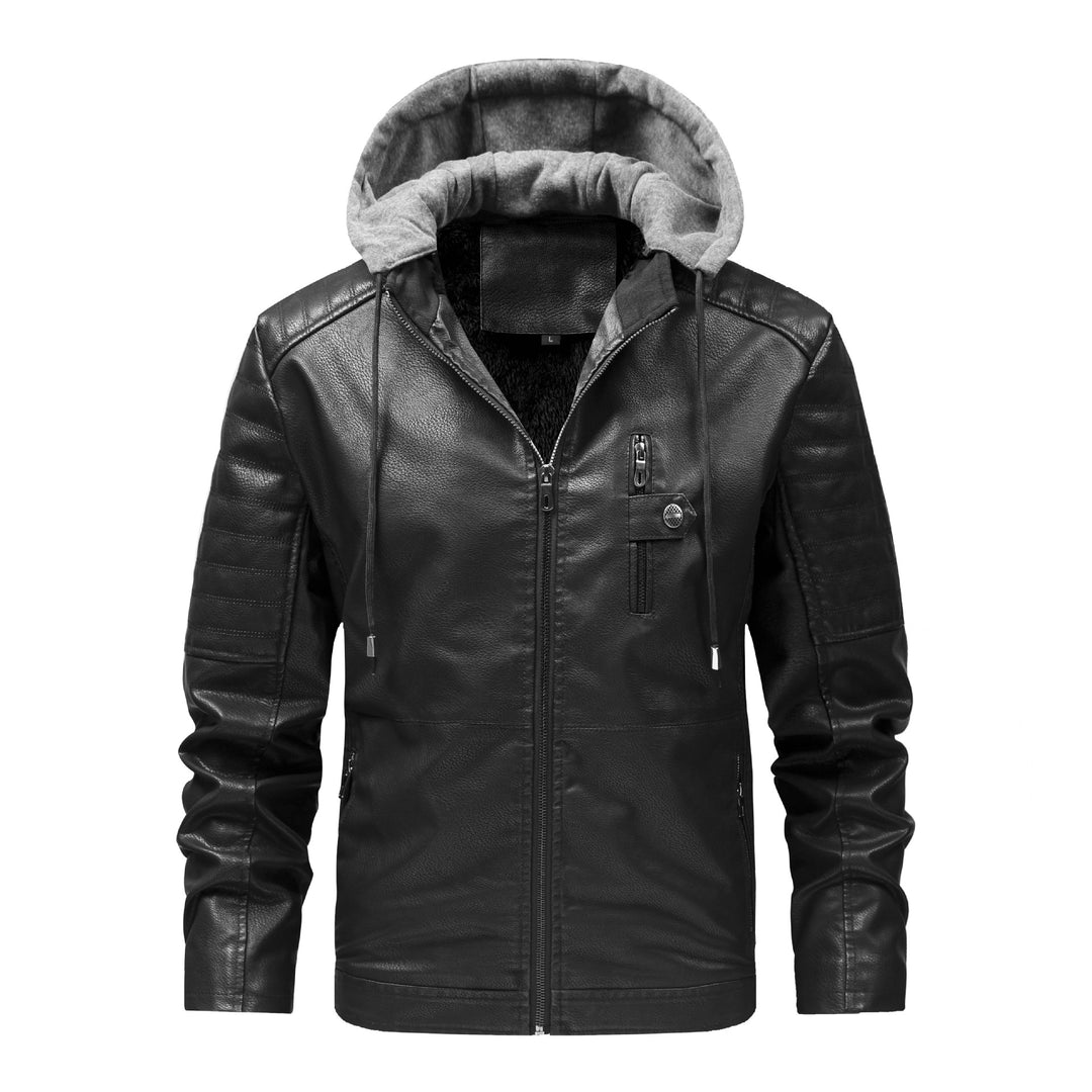 Herren Stilvolle Kunstlederjacke mit Kapuze Nord Taschen