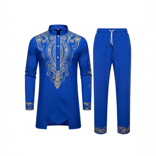 Herren Tunika Anzug mit Stehkragen und ornamentaler Goldapplikation Nord Taschen