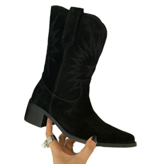 Damen Western-Cowboystiefel aus Veloursleder mit formstabilem Blockabsatz Nord Taschen