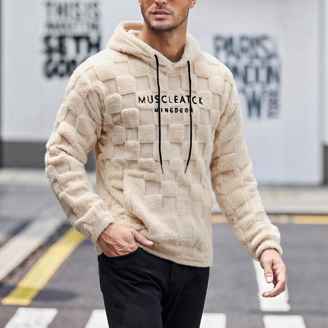 Herren flauschiger Sherpa-Hoodie mit Quadrat-Steppmuster, Kängurutasche und verstellbarer Kapuze Nord Taschen