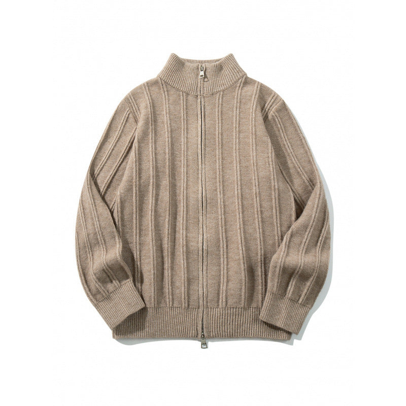 Unisex Reißverschluss-Strickjacke mit Stehkragen und vertikaler Struktur Nord Taschen
