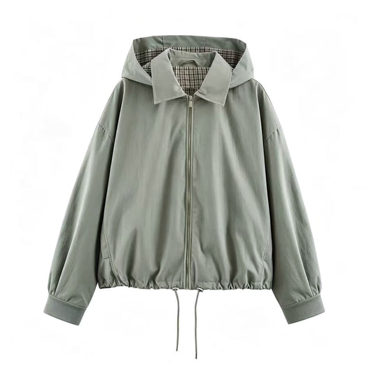 Damen Leichte Kapuzenjacke im Cropped-Oversize-Schnitt mit Tunnelzugsaum und verdecktem Reißverschluss Nord Taschen