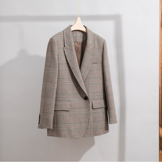 Damen Glencheck Oversize-Blazer mit strukturierter Schulter und Pattentaschen Nord Taschen