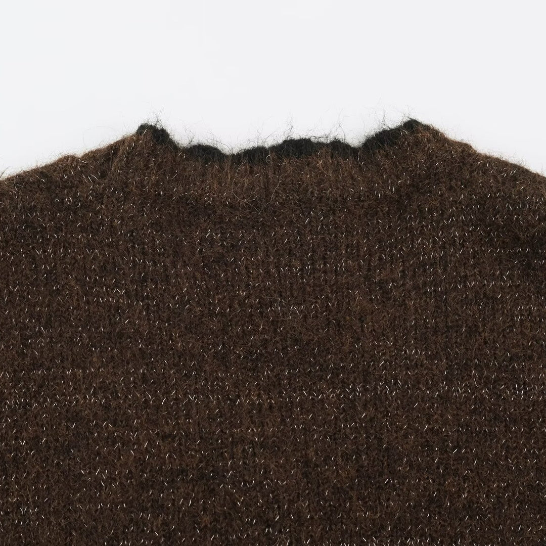 Damen Oversize Strickcardigan mit V-Ausschnitt, Knopfleiste und kontrastierenden Zierkanten Nord Taschen