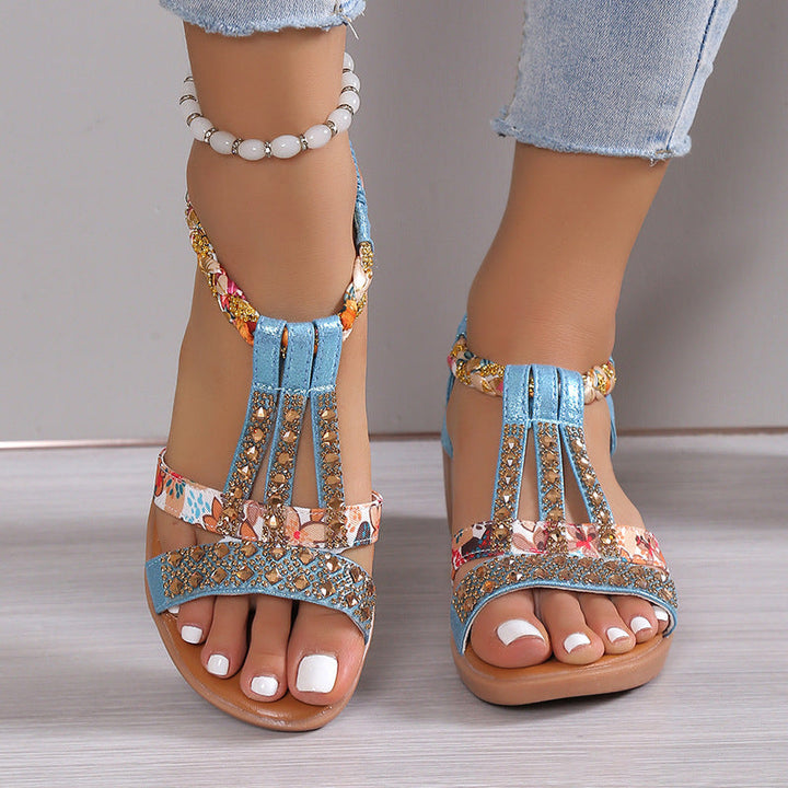 Sandalen mit Offener Zehe und Strass