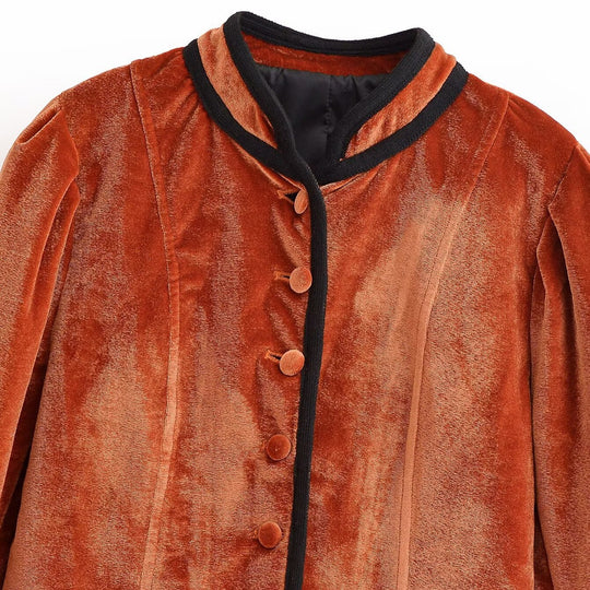 Damen Samtjacke mit Stehkragen, kontrastreicher Paspelierung und Knopfverschluss Nord Taschen