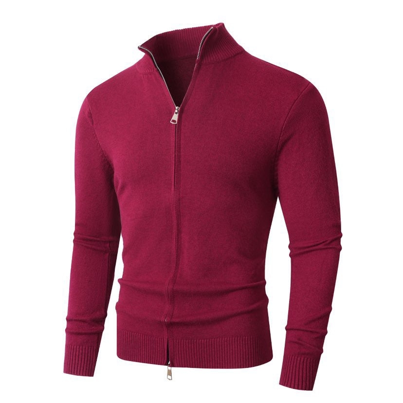 Herren Slim-Fit Feinstrick-Cardigan mit Zweifach-Reißverschluss und Stehkragen Nord Taschen