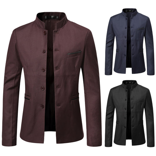 Herren Sakko mit Stehkragen, schmaler Silhouette und verdeckter Knopfleiste Nord Taschen