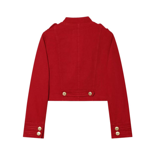 Damen Kurze Militärblazer-Jacke mit Stehkragen und goldenen Zierknöpfen Nord Taschen