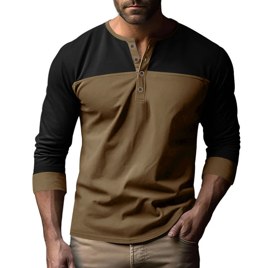 Herren Modernes Henley-Shirt mit Farbblock-Schulterpartie und Halbknopfleiste Nord Taschen
