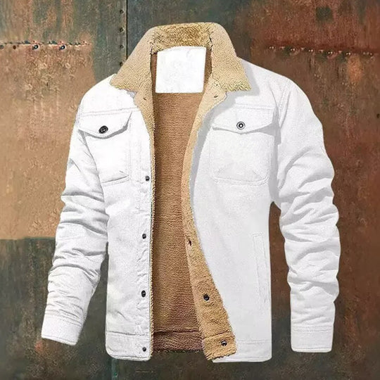 Herren Sherpa-gefütterte Canvas-Truckerjacke mit Brusttaschen Nord Taschen