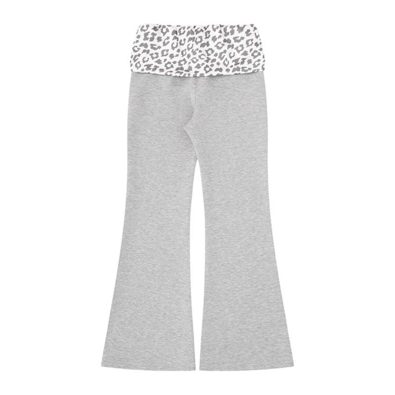 Damen Weite Jersey-Loungehose mit ausgestelltem Schlag und umgeschlagenem Leo-Bund Nord Taschen