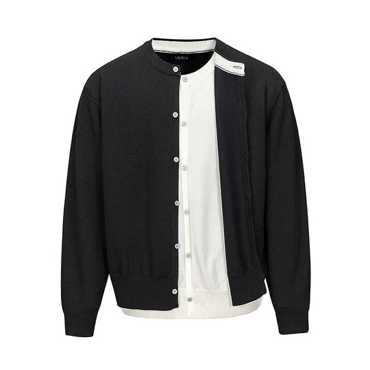 Herren Feinstrick-Cardigan mit zweilagiger Optik, Rundhalsausschnitt und durchgehender Knopfleiste Nord Taschen