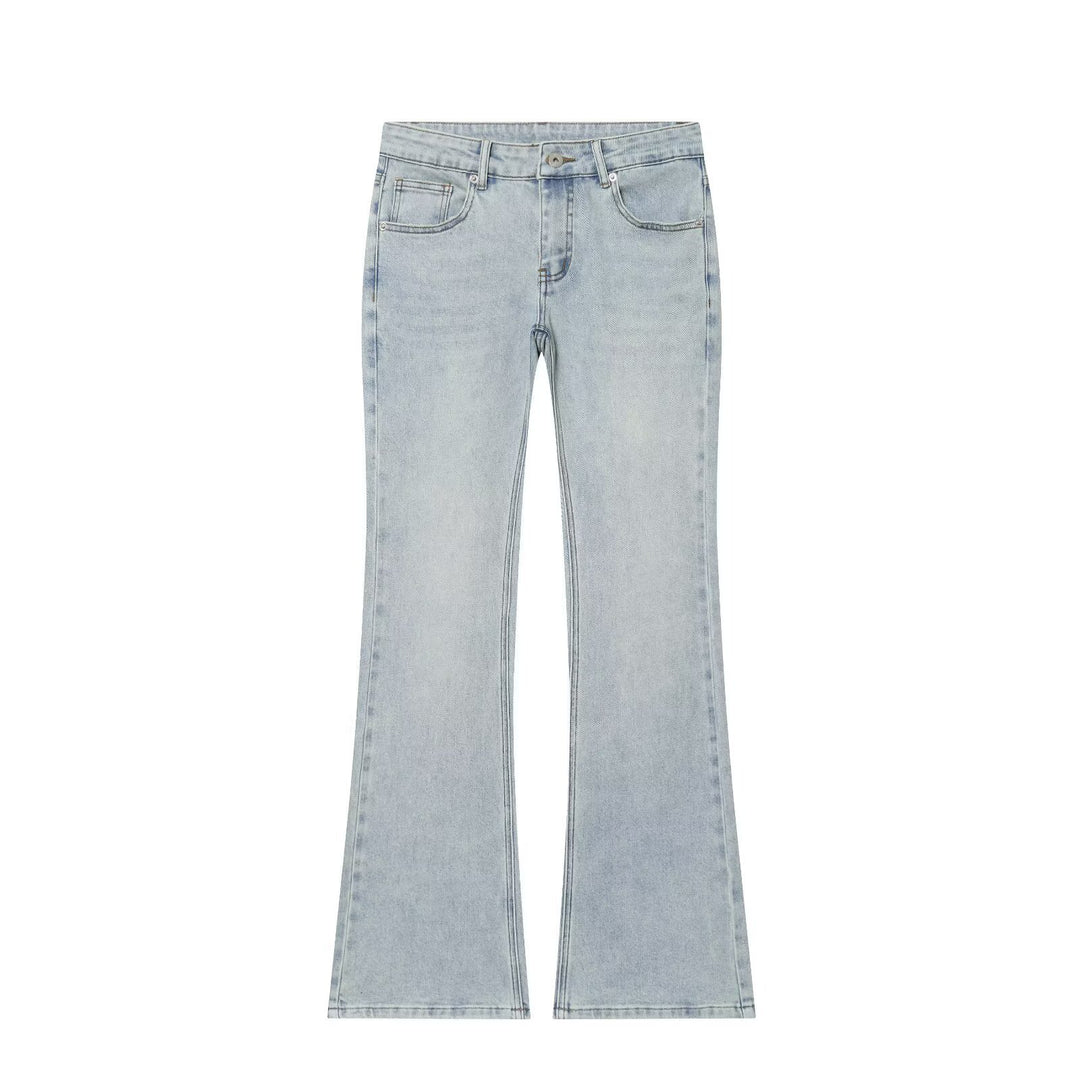 Damen Hochgeschnittene Schlaghose-Jeans mit dezenter Used-Waschung und Fünf-Taschen-Design Nord Taschen