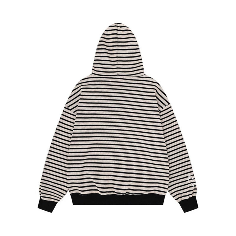 Unisex Leichter gestreifter Kapuzen‑Zipcardigan im Oversize‑Fit aus geripptem Baumwollmix Nord Taschen