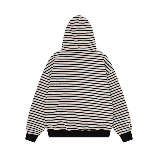 Unisex Leichter gestreifter Kapuzen‑Zipcardigan im Oversize‑Fit aus geripptem Baumwollmix Nord Taschen