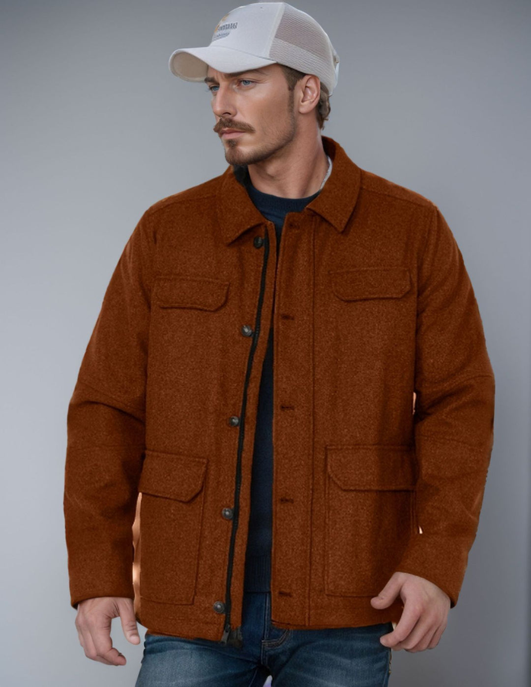 Herren Woll-Fieldjacke mit vier Pattentaschen und Hemdkragen Nord Taschen