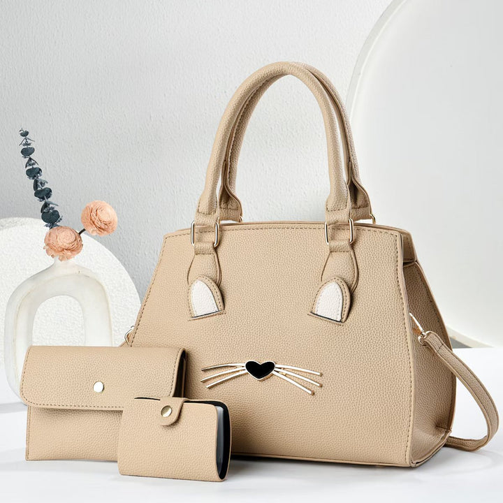 Damen Handtasche im verspielten Katzen-Design mit abnehmbarer Geldbörse Nord Taschen