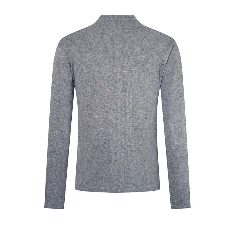Herren Feinstrick-Langarmshirt mit Stehkragen und Knopfleiste Nord Taschen